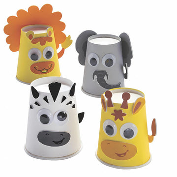 Fun Express Safari Animal Cup Craft Kit - Craft Kits - VBS 2026 Vacation Bible School Supplies/Decor - 12 Pieces