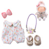 Cute Strawberry Romper Set for Labubu Dolls - Includes Bow, Mini Bag & Ruffled Shoes (Blue)