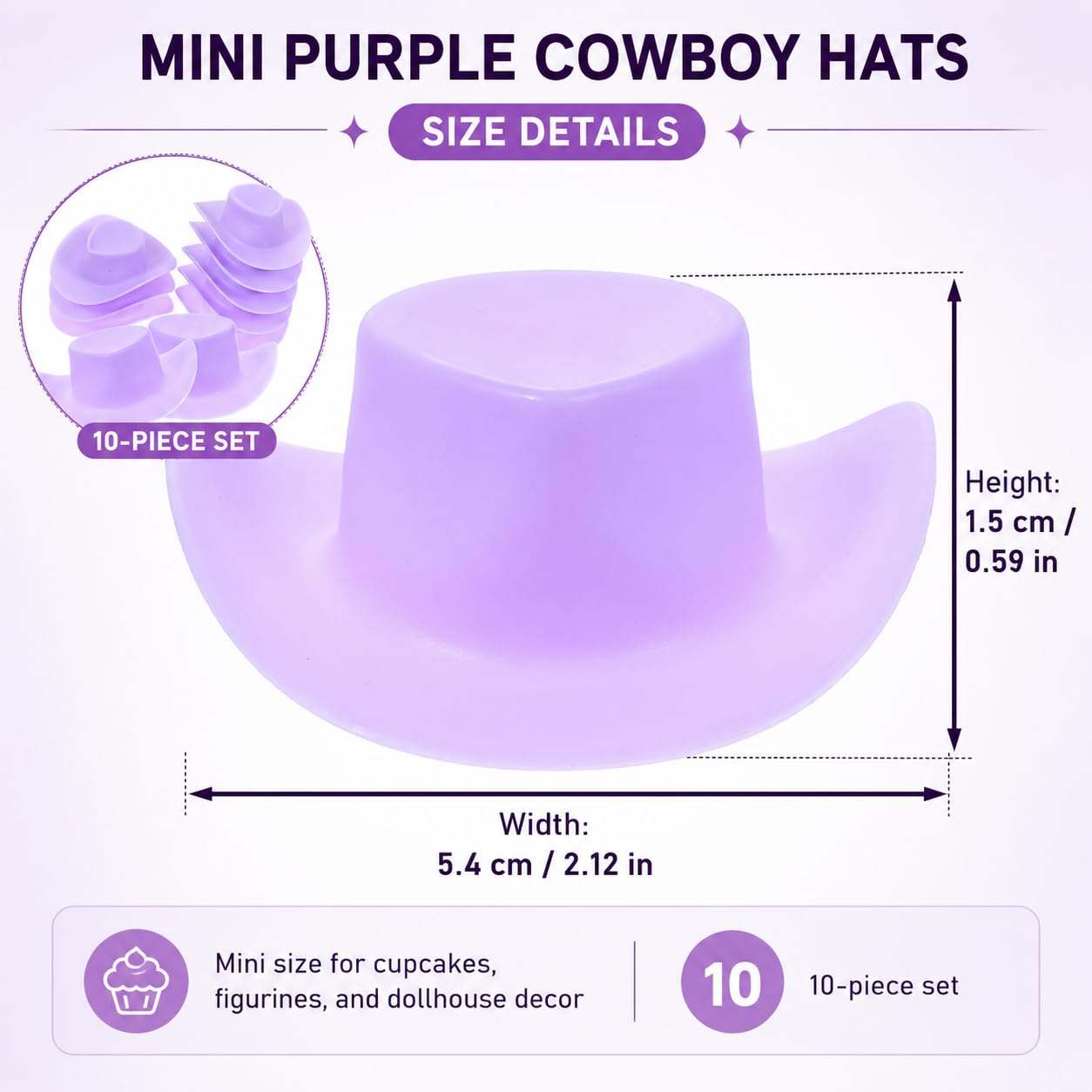 10-Piece Mini Cowboy Hat Party Decorations, Mini Western Doll Hats, Adorable Cupcake Decorations, Style for Dollhouse Cowboy Party Decorations?Purple?