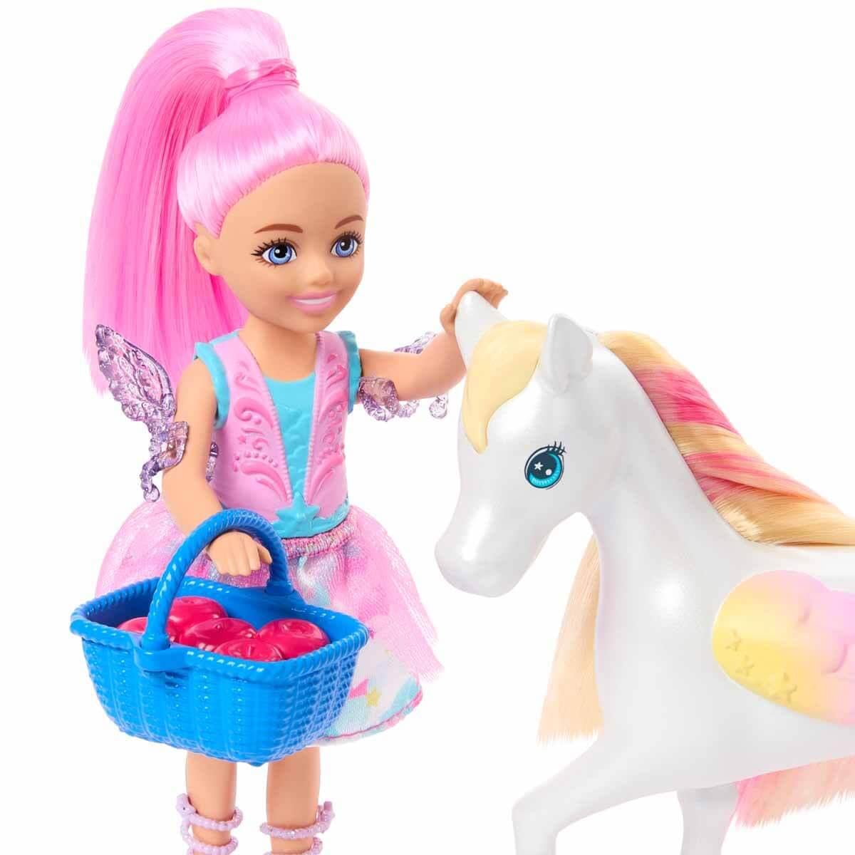 Barbie A Touch of Magic Chelsea Small Doll & Pegasus Playset with Stable, Slide, Pet Bunny 10+ Accessories, Color-Change Winged Horse Toy