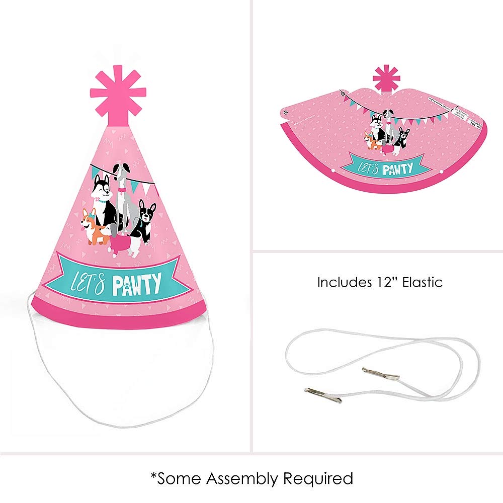 Big Dot of Happiness Pawty Like a Puppy Girl - Mini Cone Pink Dog Baby Shower or Birthday Party Hats - Small Little Party Hats - Set of 8