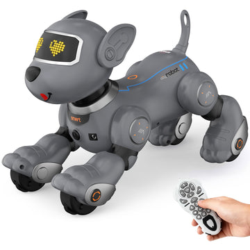 PRANITE Robot Dog, Programmable Remote Control Dog Toy for Kids with One-Key Following, Voice Control, Touch, Dance, Sing, Smart RC Stunt Puppy Toy