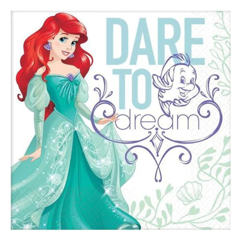 American Greetings Disney Ariel Little Mermaid Party Supplies, Paper Lunch Napkins, 16-Count