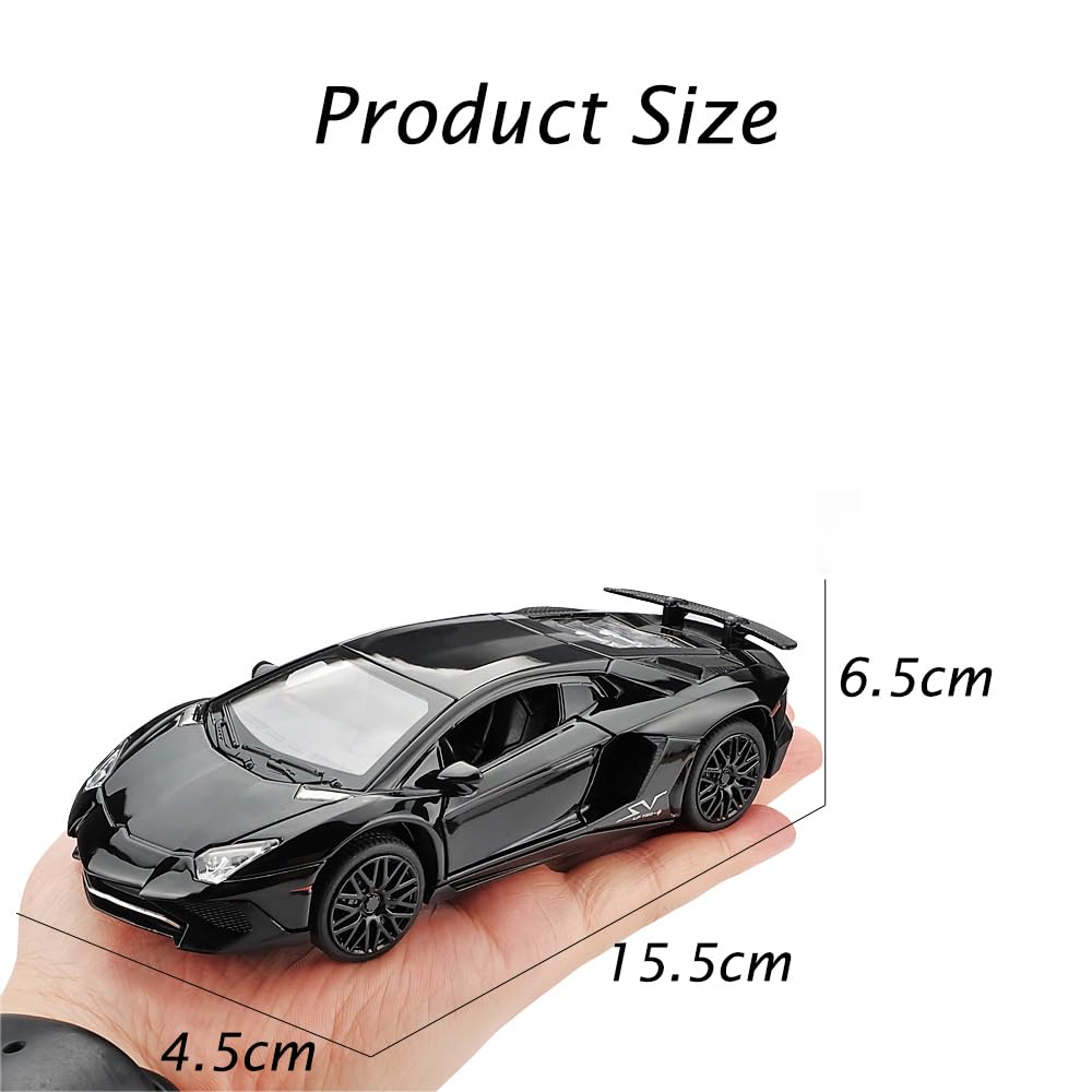 iLooboo Alloy Collectible Black Aventador Toy Car Model Pull Back Die-Cast Vehicle with Lights and Sound
