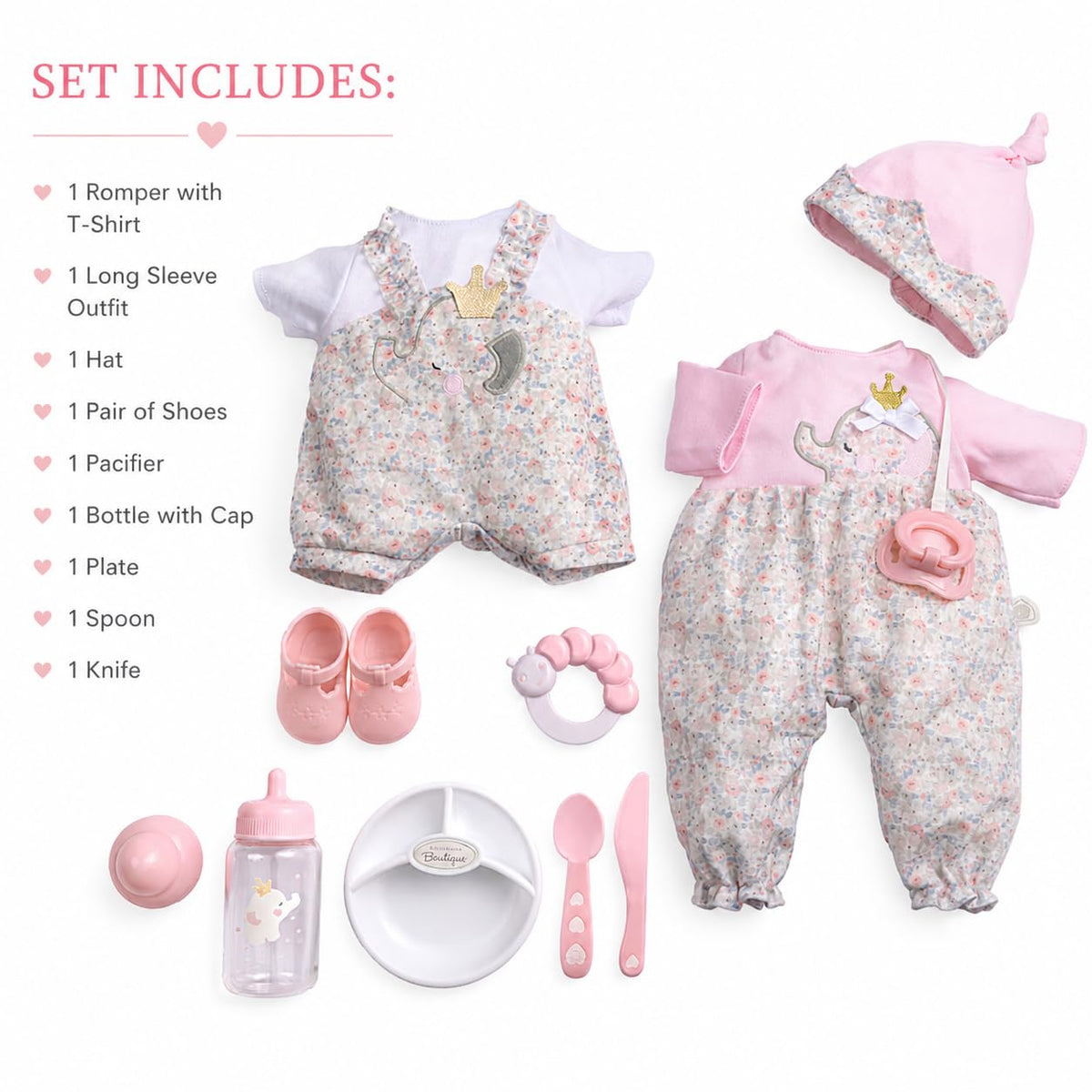 JC Toys Nonis Boutique15 Realistic Soft Body Baby Doll with Brown Hair, Brown Eyes, Open/Close Eyes | 10 Piece Gift Set with Bottle, Rattle, Pacifier