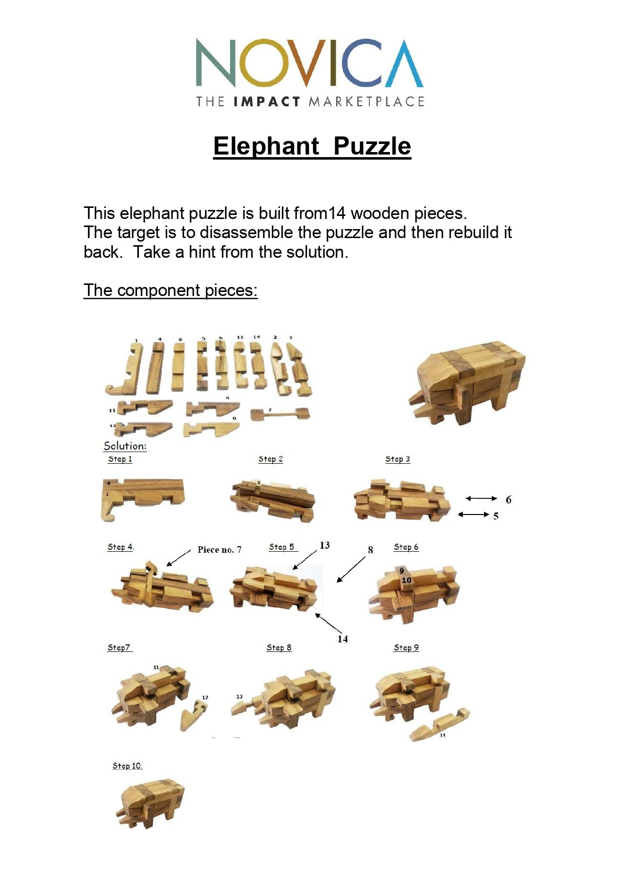 NOVICA Brown Raintree Wood Elephant Puzzle Game, 'Puzzles'