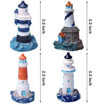 BQWanFA Lighthouse Decoration 4Pcs Fish Tank Decorations Nautical Lighthouse Resin Lighthouse Model Miniature Lighthouse Outdoor Light Garden Yard