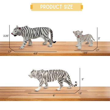 ZAGA Toys White Bengal Tigers and Cub | 3-Piece Hand-Painted Wildlife Figurine Set | Realistic White Tigers Displays Winter Décor and Collectible