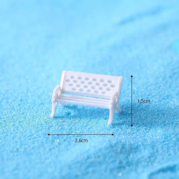 2 Pcs White, Mini Garden Ornaments,Miniature Park Bench Set, Park Street Seats Chairs Kit for Dollhouse Decor, Miniature Bench Fairy Decorations