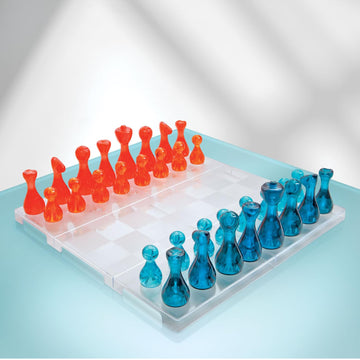 Board Games - Premium Transparent Chess Board with 32 Translucent Game Pieces. Acrylic Chess Game Set, Compact Size for Travel, Chess Sets for Adults