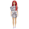 Barbie Fashionistas Doll #168 with Smaller Bust & Long Red Hair, Zebra-Striped Dress & Accessories Including Large Hoop Earrings & Slip-on Shoes