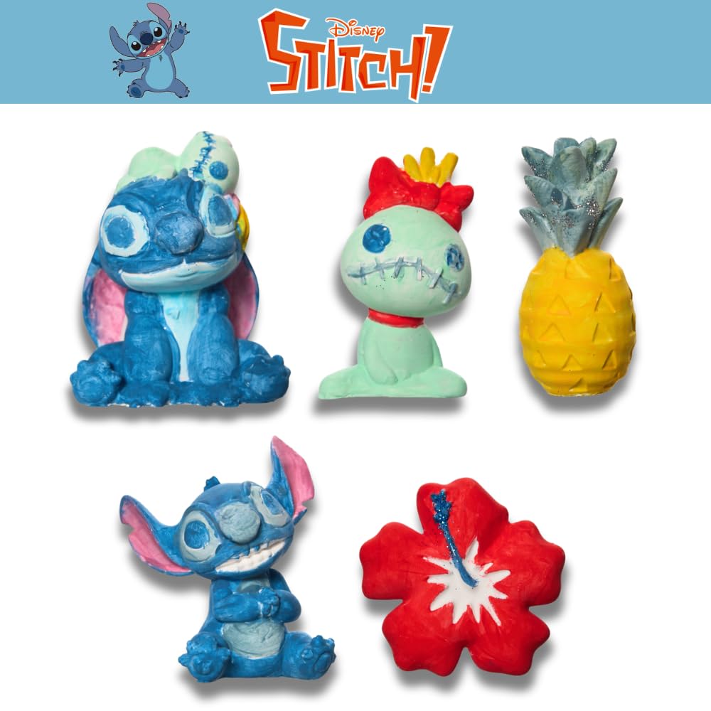 Disney Stitch DIY Paint Your Own Figurines Arts and Crafts Set for Kids, Paint, Paint Brush, and Glitter