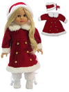 American Fashion World Red Coat with White Fur Trim & Matching Headpiece for 18 Inch Dolls - Winter Christmas Outfit with White Leggings