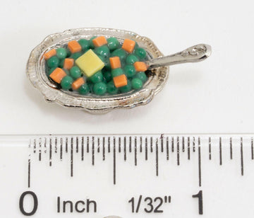 International Miniatures by Classics Dollhouse Miniature Peas and Chopped Carrots in Serving Bowl Dish with Serving Spoon