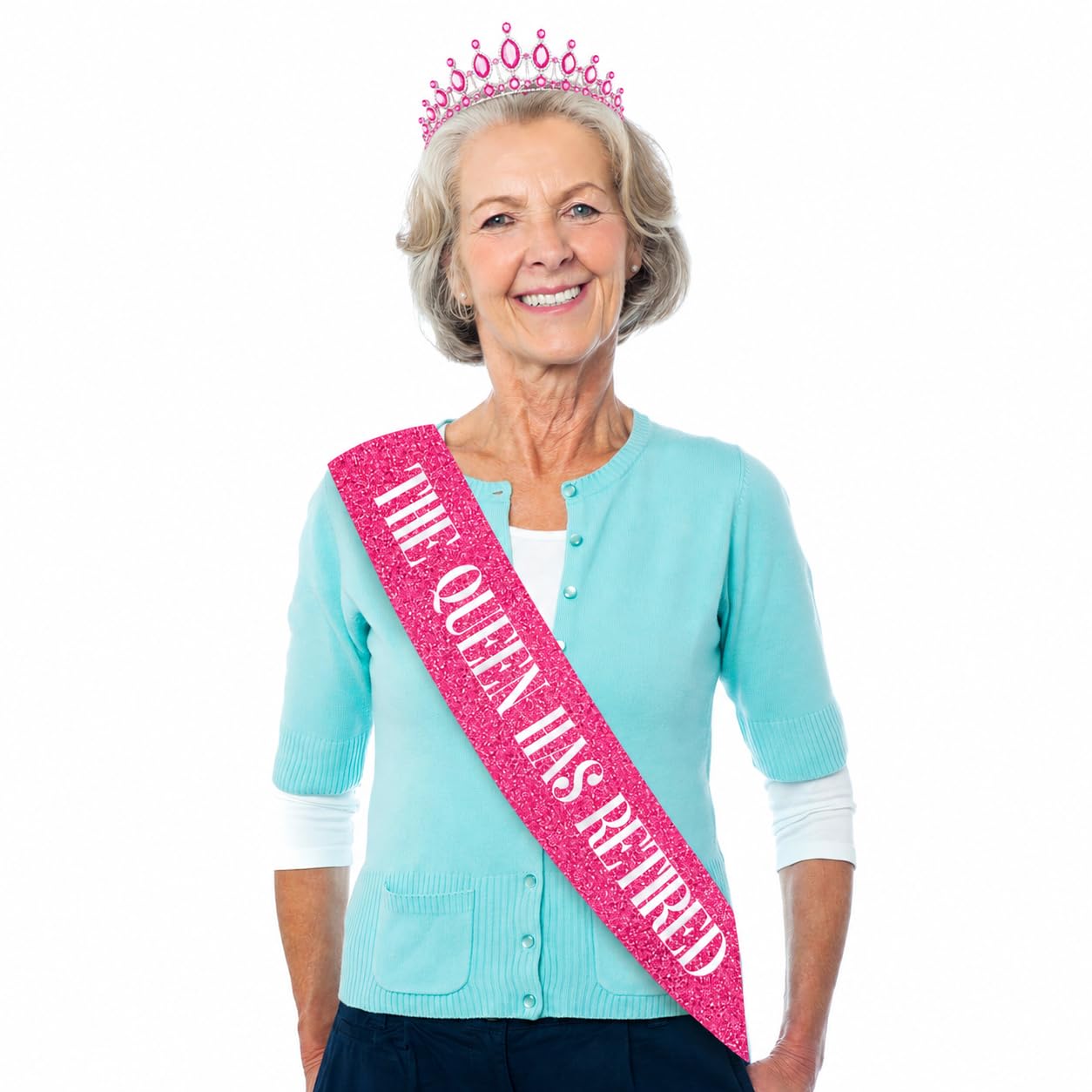 JPACO Retirement Tiara & Sash Set - “The Queen Has Retired” Crown & Sash for Parties, Events & Celebrations (Pink)