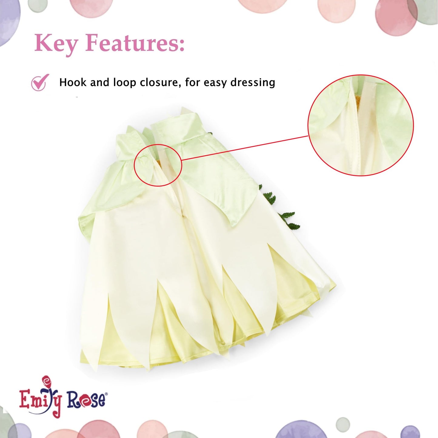 Emily Rose 18 Inch Doll Clothes 5-PC Princess Gown Halloween Costume Dress and Accessories Set with Crown, Necklace, Gloves and Matching Shoes | Doll