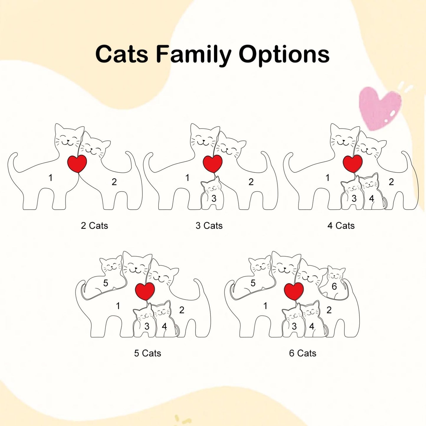 Personalized Bear Family Wooden Art Puzzle, Wooden Bear Jigsaw Puzzle with Heart, Customized Gift for Mom Dad Home Decoration (Popular Cat Gift)