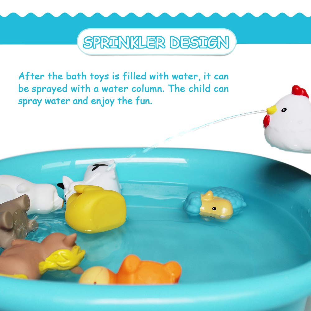 Bath Farm Toys - Floating Bath Time Toys for Toddlers (8PCS) - Bathtub Learning Dogs, Ducks, Sheep, Hen, Pig