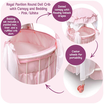 Badger Basket Pavilion Doll Bed for Dolls - Includes Padded Mat - Durable, Stylish Toy Furniture with Canopy for Pretend Play & Décor for Kids Ages 3+