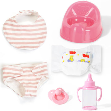 eDollable Realistic Baby Doll Accessories Set Toys for 12 inch Dolls Includes Doll Potty, Bib,Pacifier,Diaper and Feeding Bottle Perfect for Kids