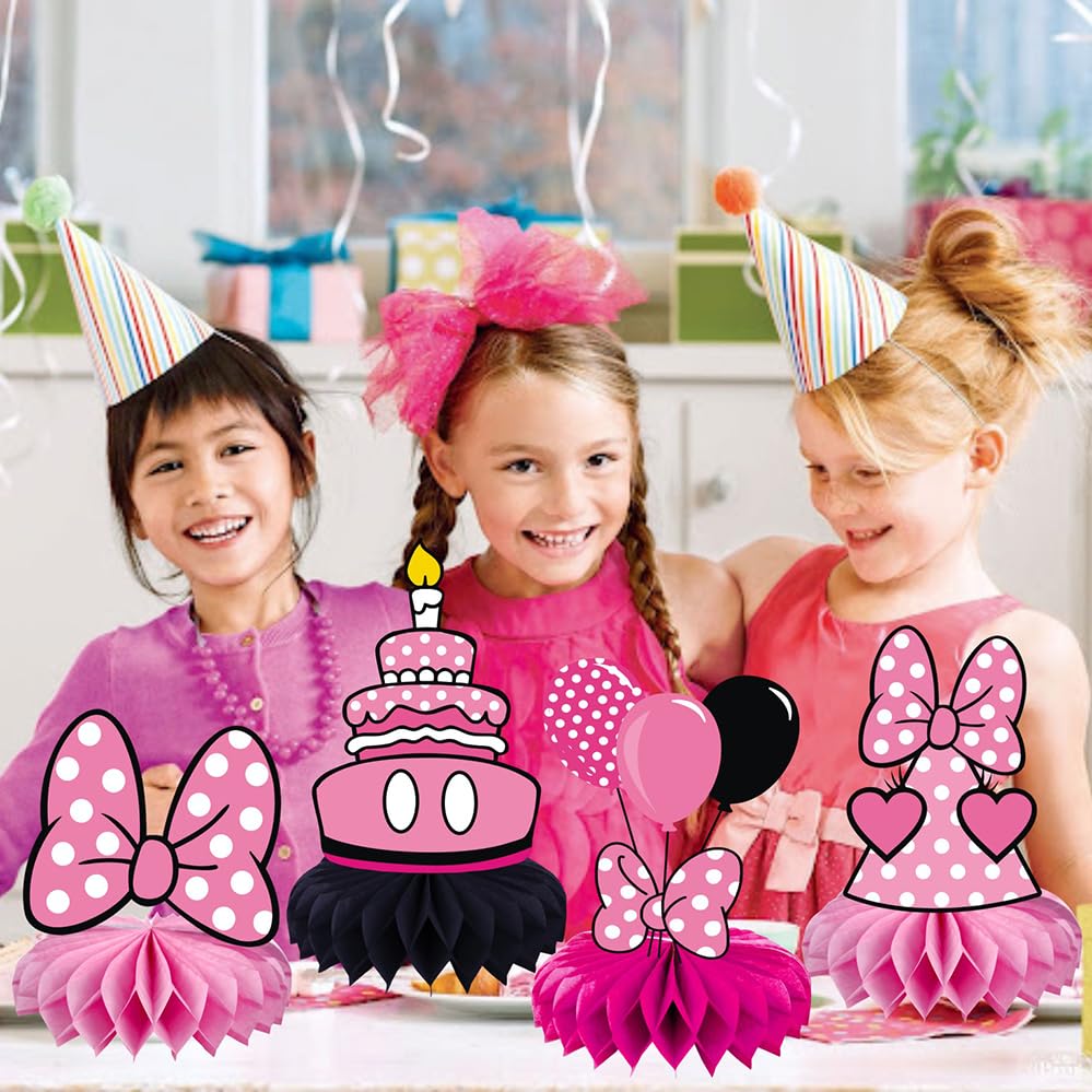 8Pcs Pink Mouse Honeycomb Table Centerpiece,Pink Mouse Birthday Party Supplies Table Decorations for Kids Party Decorations