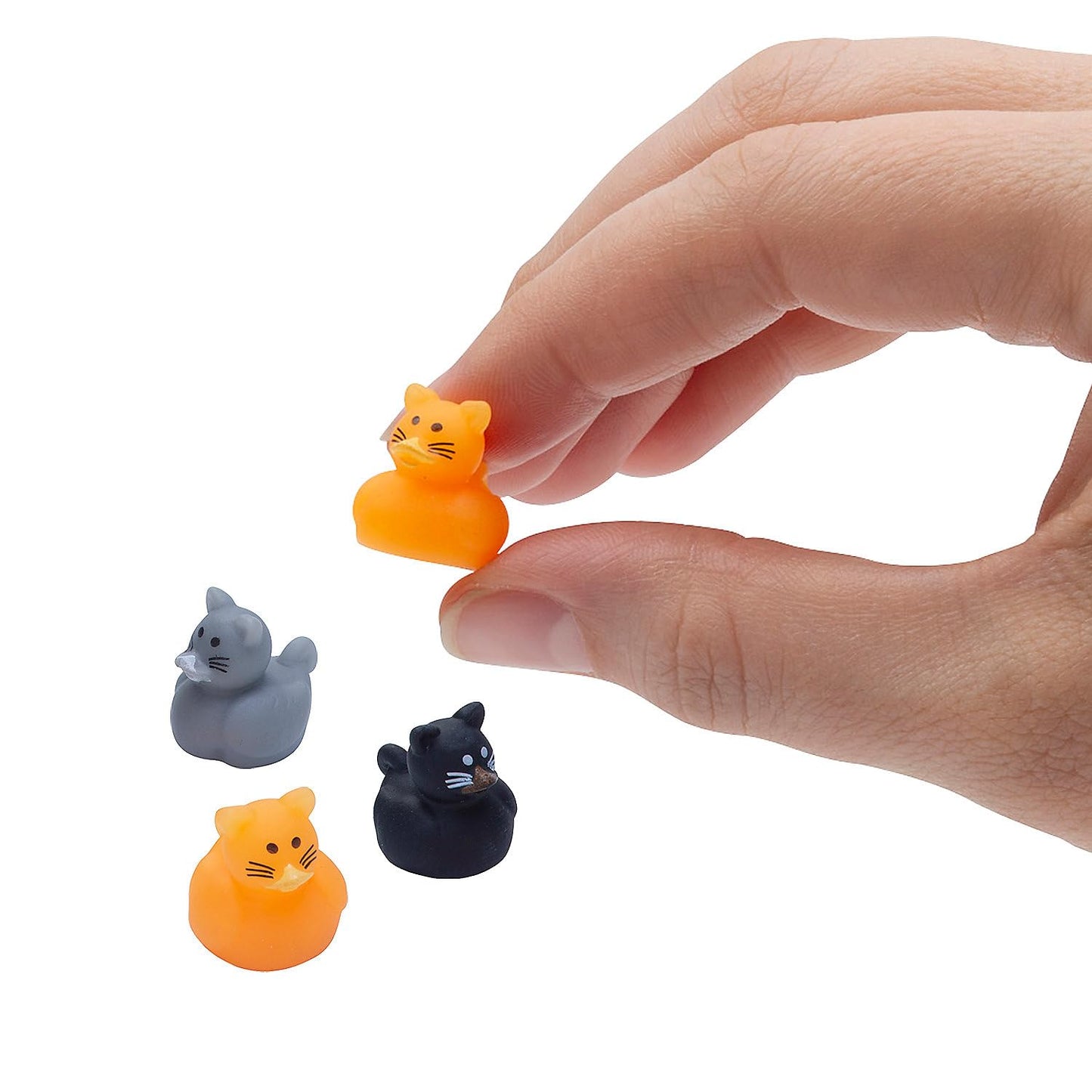 Fun Express 24-Piece Micro Cat Rubber Ducks - Tiny 0.5" Kawaii Mini Duckies for Jeep Ducking, Party Favors, and Classroom Rewards - Bulk Vinyl Kitty