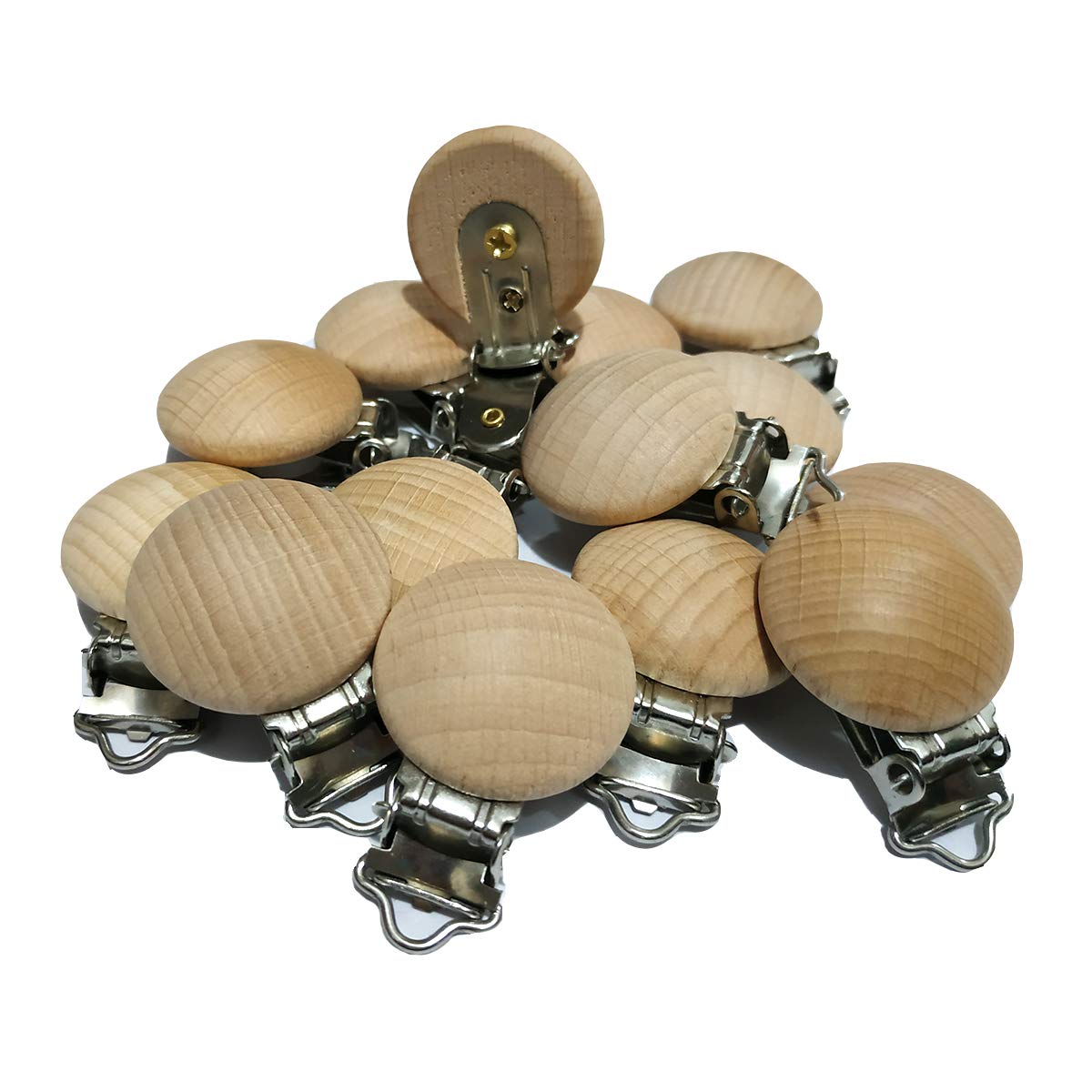 5pcs Natural Beech Wood Pacifier Clips Teething Grasping Toy Suspender Clips Charm Antique DIY Wooden Pacifier Chain Accessory (3.5cm/5pcs)