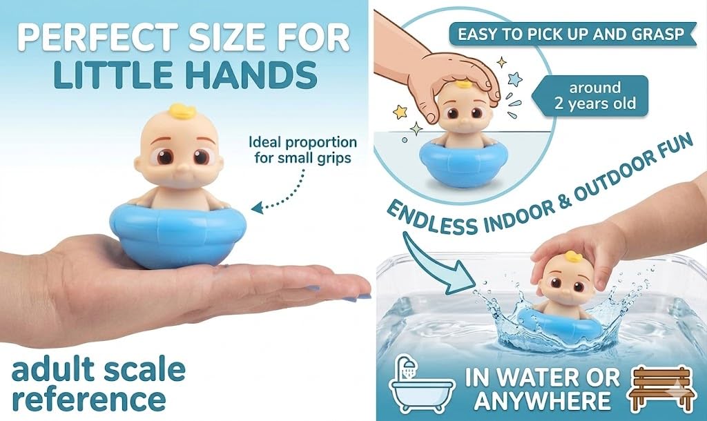 CoComelon Official Bath Toys 3-Pack for Toddlers - Mold-Free Floating Water Figures Featuring JJ, Cody & YoYo - Swimming Pool, Bathtub & Sensory
