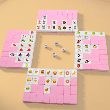 American Mahjong Game Set,Mahjong Tile Game,Mahjong Set with 128 Premium Pink Tiles(1.18'') Animal and Food Pattern with Handbag for picnics, Camping
