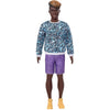 Barbie Ken Fashionistas Doll #153 with Sculpted Dreadlocks Wearing Blue Animal-Print Shirt, Purple Shorts & Boots, Toy for Kids 3 to 8 Years Old