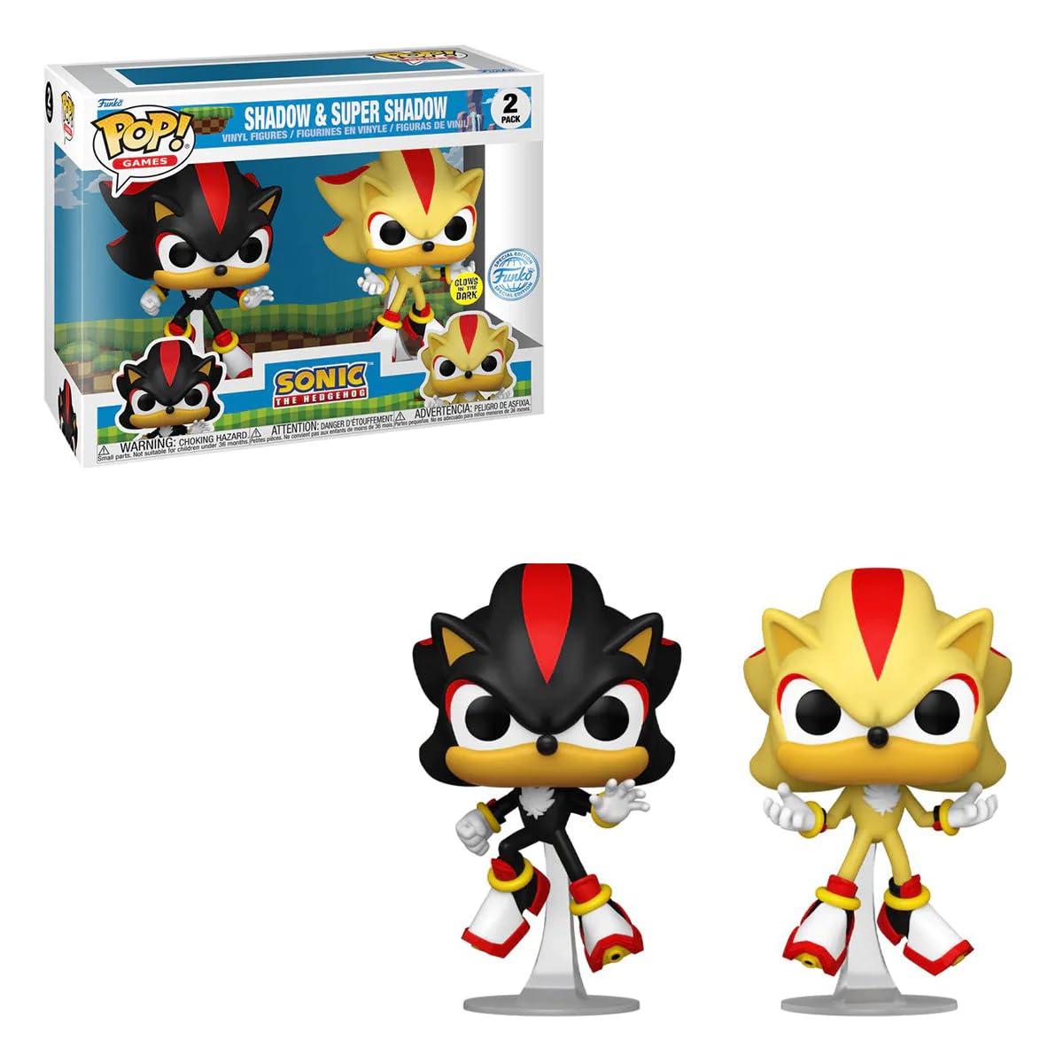 Funko Pop Games Sonic The Hedgehog Shadow & Super Shadow Glow in The Dark 2 Pack Exclusive