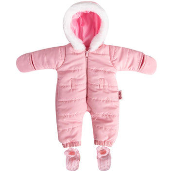 Rakki Dolli Doll Clothes Winter Romper Hooded Romper Outfit Snowsuit Warm Faux Fur Jumpsuit Fits 16" American Girl Doll (Pink Romper with Socks)