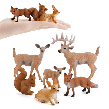 6 Pcs Simulated Forest Animal Models Figure Toy Playset, Woodland Creatures Figurines Miniature Toys Include Deer, Fox, Rabbit, Squirrel Treasures