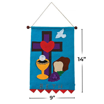Fun Express First Communion Banner Kit - First Holy Communion Decorations for Boys and Girls | DIY Felt Banner Craft with Glitter and Wooden Dowel |