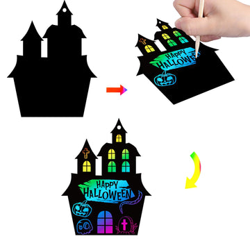 MGparty Scratch Paper Art for Kids - 96 Pcs Halloween Magic Rainbow Scratch Paper Off Cards Set for Kids Crafts Arts Supplies Halloween Party Games