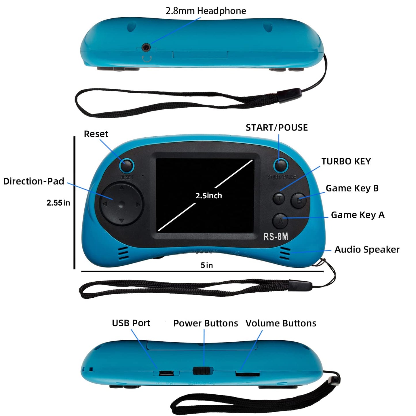EASEGMER 16 Bit Kids Handheld Games Built-in 220 HD Video Games, 2.5 Inch Portable Game Player with Headphones - Best Travel Electronic Toys for Kids