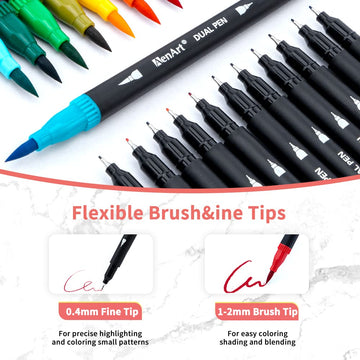 Aen Art Dual Brush Markers for Adult Coloring Books, 24 Colored Fine Point Marker Pen for Note taking Planner Hand Lettering Calligraphy Drawing