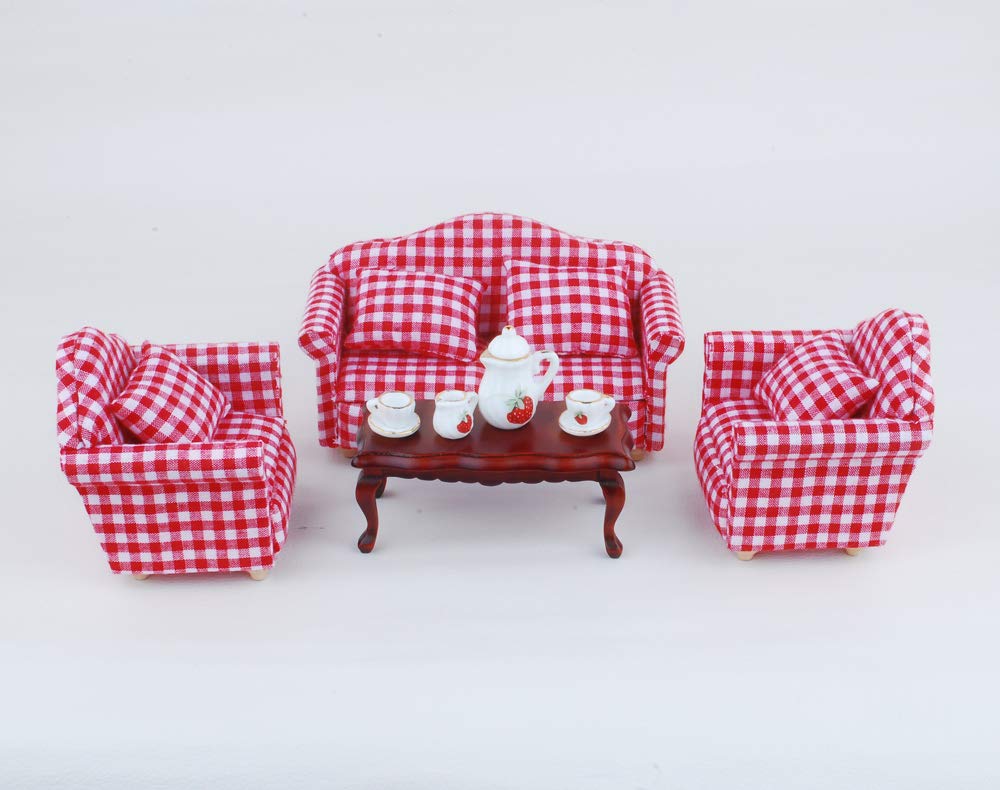 NWFashion Miniature Dollhouse Furniture 1/12 Scale Sofa Chair Sets with Beer (RED)