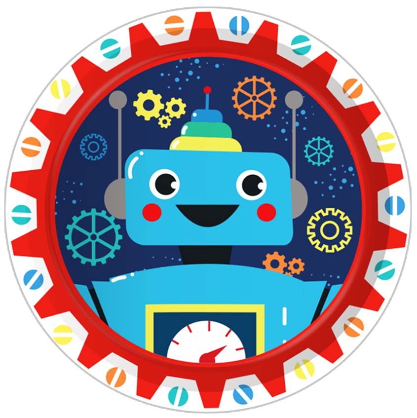 Lide Road 116 Pcs Robot Birthday Party Supplies Kit, Robot Plates, Napkins, Cups, Forks, Knives, Spoons for 16 Guests