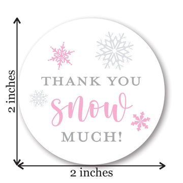 2"" Round Snowflakes Thank You Snow Much Favor Stickers (40 Labels) (Pink)