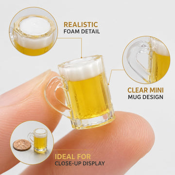 12Pcs Miniature Beer Cups for Dollhouse, Realistic Looking Beer Practical Processed Party Accessories Model House Mug Accessory Decoration Glasses