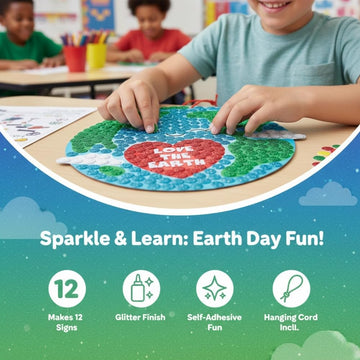 Glitter Mosaic Earth Day Sign Craft Kit - Makes 12 - DIY Crafts for Kids and Fun Home Activities