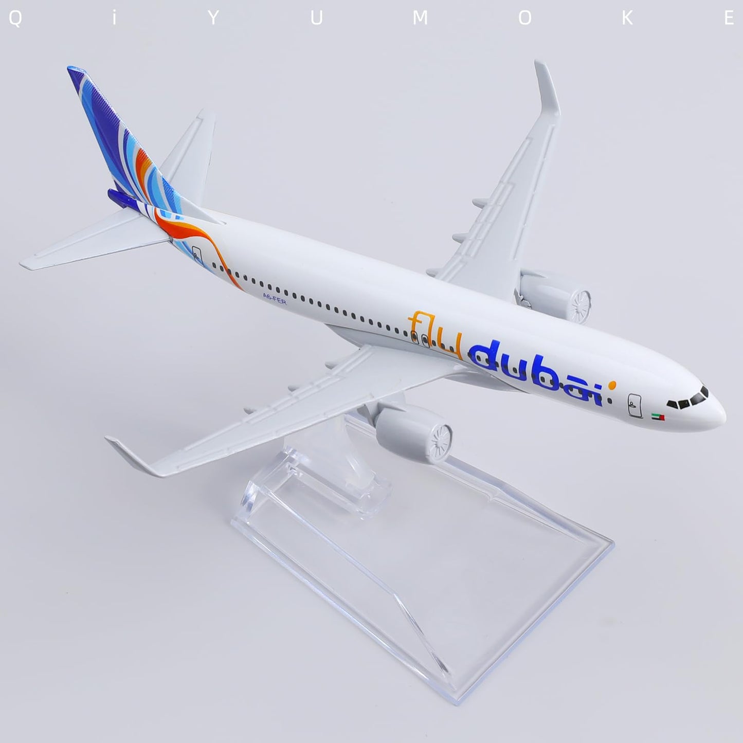 QIYUMOKE 1/400 Compatible for Dubai Boeing 737 Diecast Model Airplane with Display Stand, 5.9-Inch Metal Passenger Model for Aviation Collectors