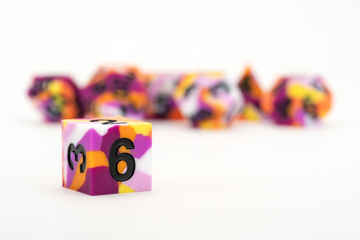 FanRoll 16mm Pride Sharp Edge Silicone Rubber Polyhedral Dice Set: Lesbian