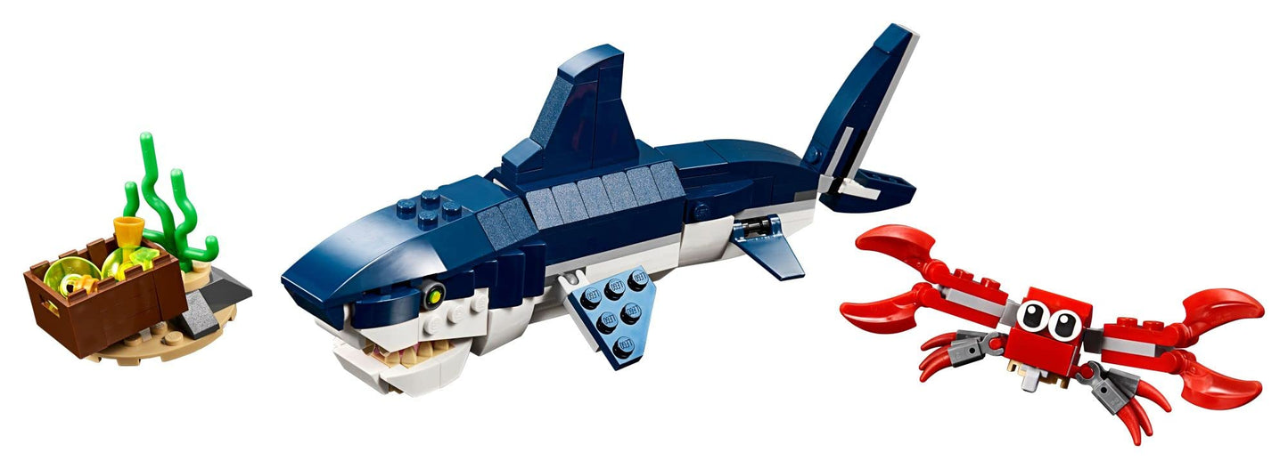 LEGO Creator 3 in 1 Deep Sea Creatures, Transforms from Shark and Crab to Squid to Angler Fish, Sea Animal Toys, Gifts for 7 Plus Year Old Girls