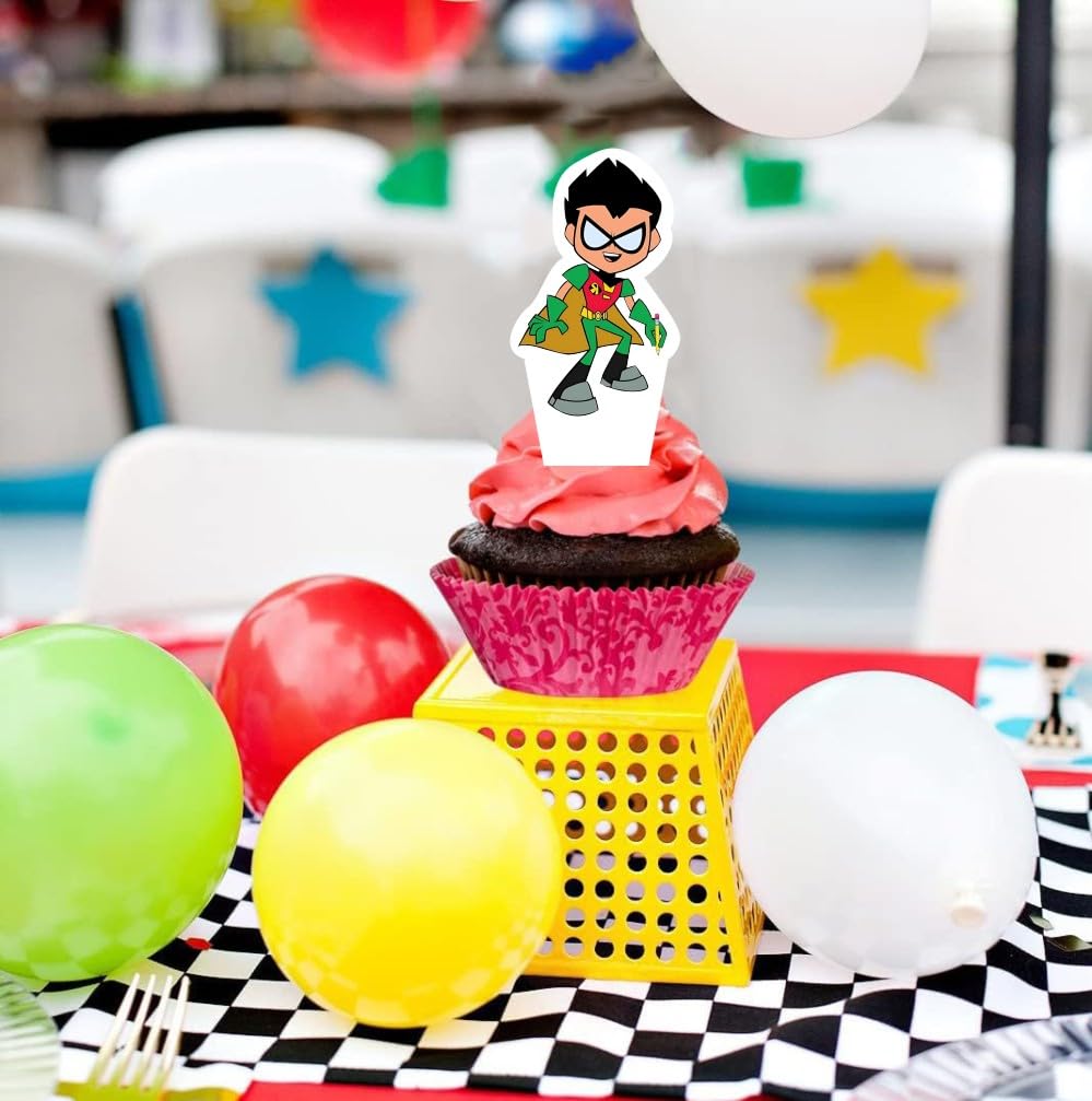25Pcs Titans Cake Decorations with 24pcs Cupcake Toppers, 1pcs Big Cake Topper for Titans Birthday Party Supplies