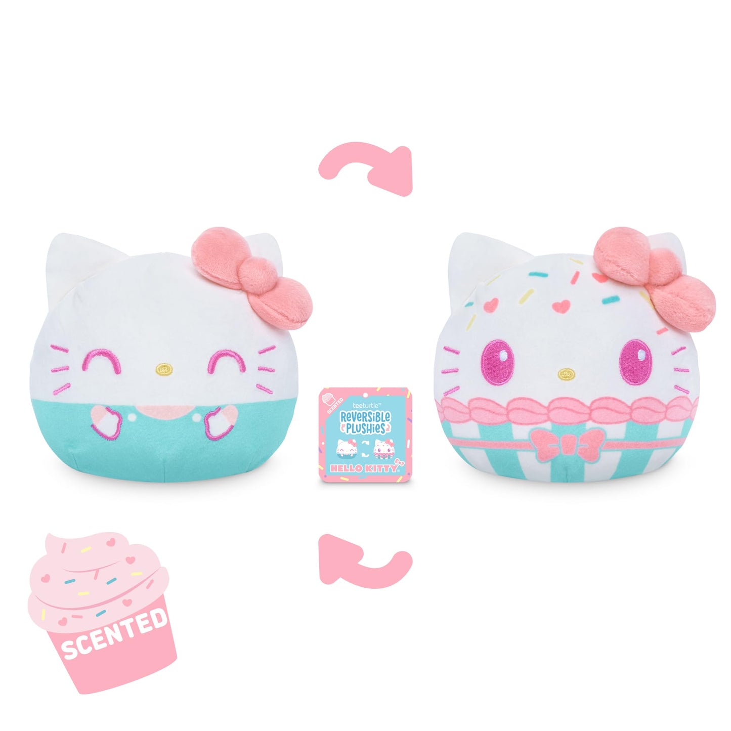 TeeTurtle Reversible Sanrio Hello Kitty 4-Inch Cupcake Two-Sided Flip Plush Toy with Embroidered Details - Cute Mini Collectible Plush for Kids