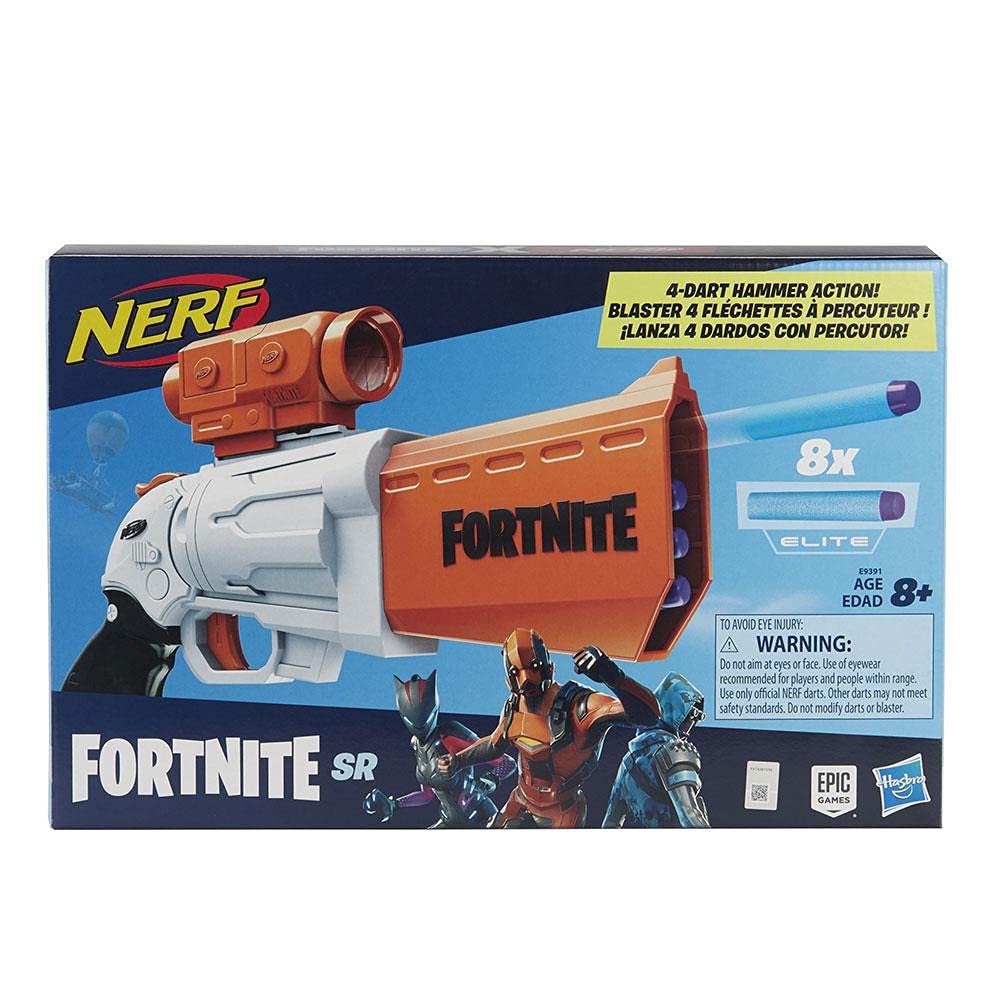 Nerf Fortnite SR Blaster – 4-Dart Hammer Action – Includes Removable Scope and 8 Official Nerf Elite Darts – Youth, Teens, Adults E9391EU5