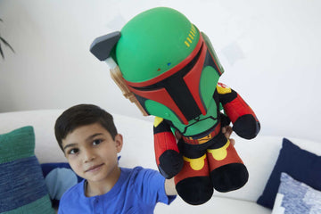 Mattel Star Wars Plush 12-inch Toy, Boba Fett Rocket Launching Soft Doll, Removable Air-Powered Rocket Launcher with Projectile