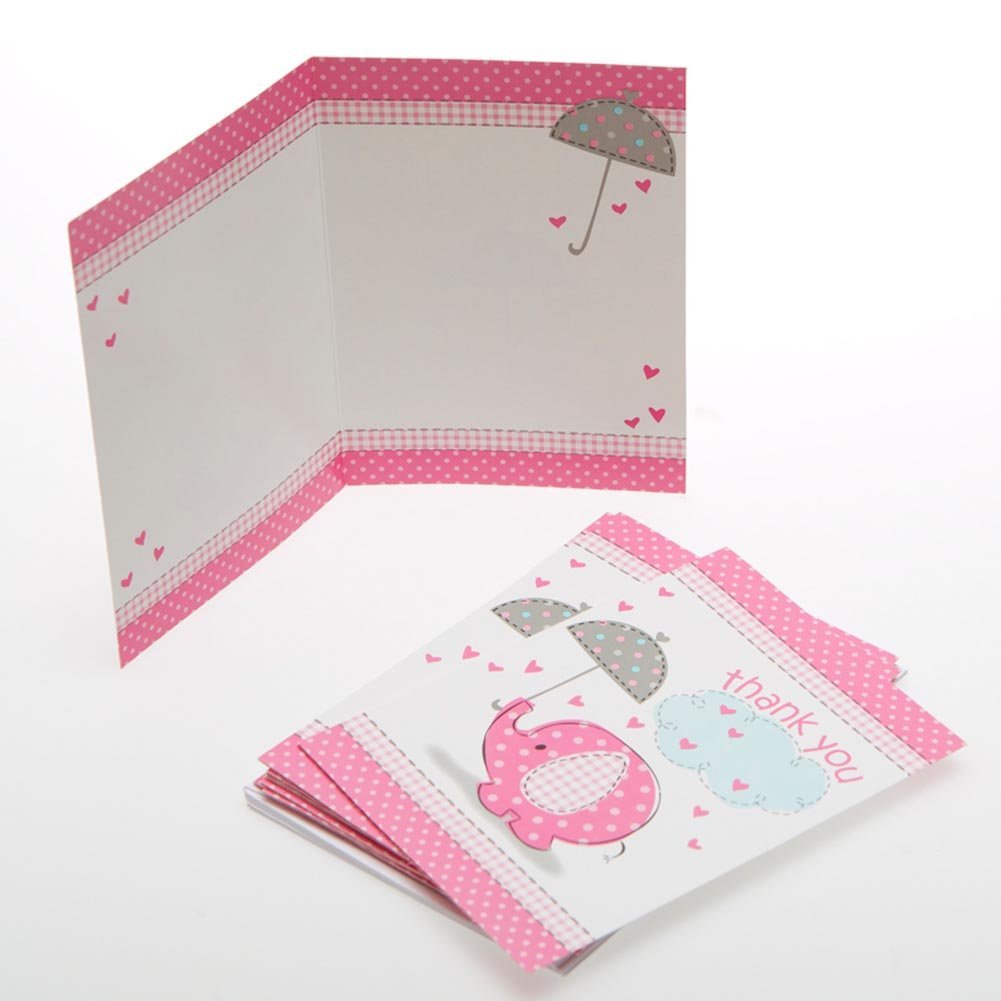 Unique Pink Elephant Girl Baby Shower Thank You Cards, 8ct, multi color, "5.5"" x 4"""